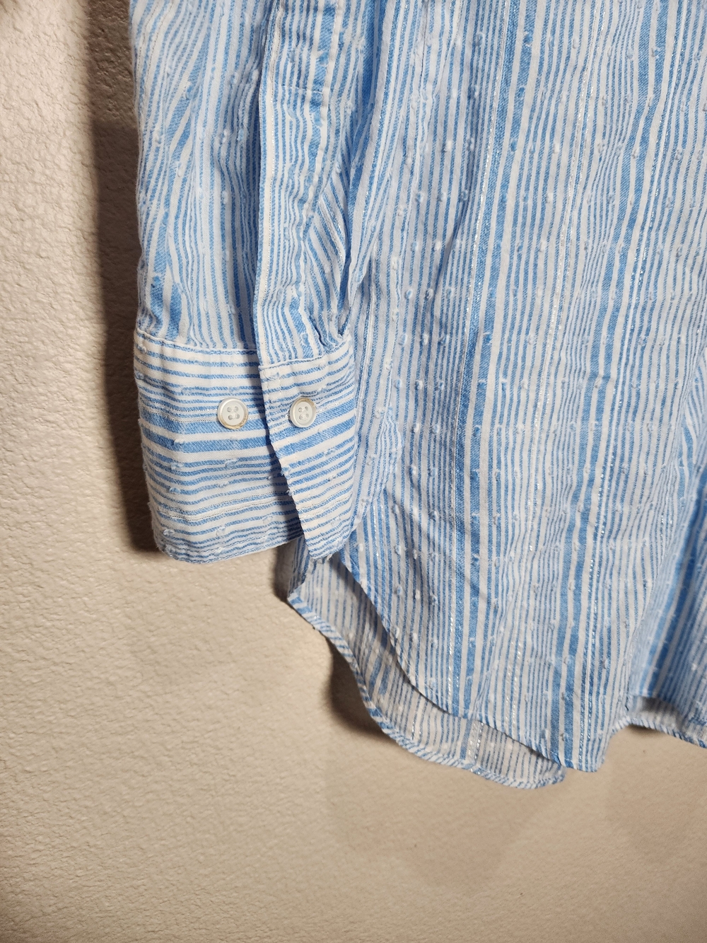 Oversized Button Up Zara Light Blue and White Striped Button Down Shirt - Picture 7 of 11